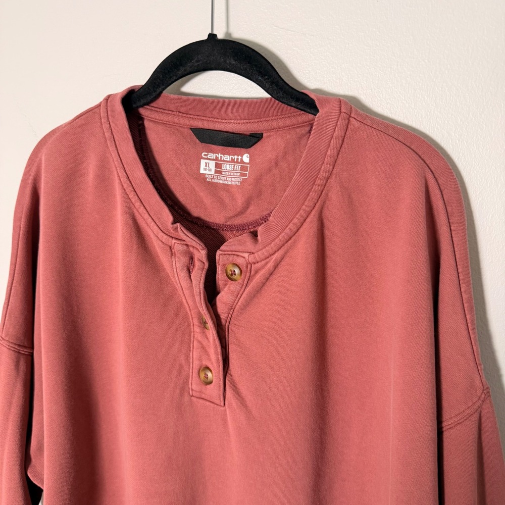 Carhartt Loose Fit Cropped Henley French Terry Sweatshirt (XL) Oversized Womens - Picture 7 of 12